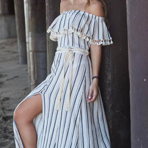 Z and L striped off the shoulder dress